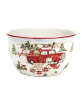 Certified International Red Truck Snowman 4 Piece Ice Cream Bowl Set