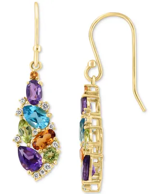 Effy Multi-Gemstone (3 ct. t.w.) & Diamond (1/8 ct. t.w.) Teardrop Cluster Drop Earrings in 14k Gold