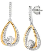 Cubic Zirconia Teardrop Drop Earrings in Sterling Silver & 14k Gold-Plate