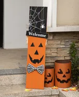 Glitzhome Double-Sided Wooden Scarecrow Pumpkin Porch Decor Halloween, 36"