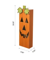 Glitzhome Lighted Halloween Wooden Pumpkin Porch Decor, 30"