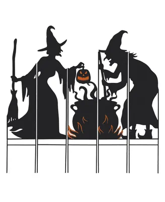 Glitzhome 34.5" Halloween Metal Silhouette Witches with Cauldron Yard Stake Set, 5 Piece