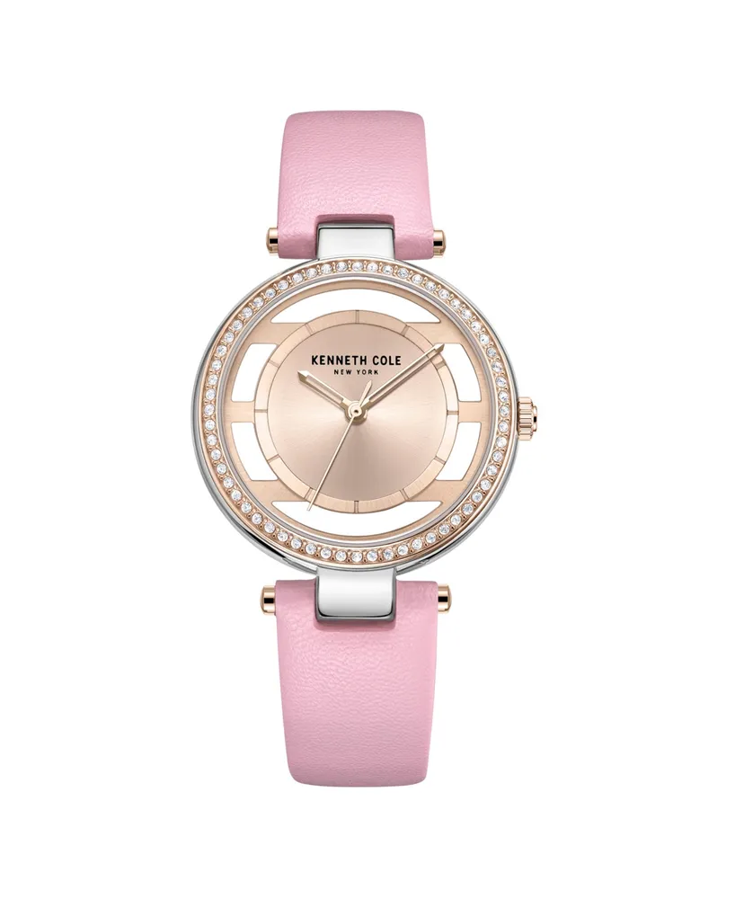 Kenneth Cole New York Women's Transparency Pink Genuine Leather Strap Watch 34mm