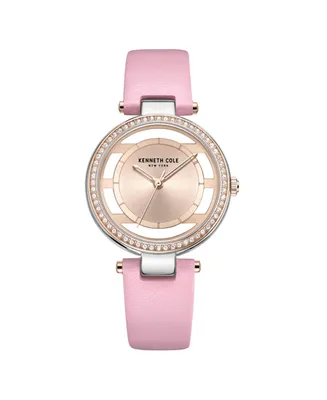 Kenneth Cole New York Women's Transparency Pink Genuine Leather Strap Watch 34mm