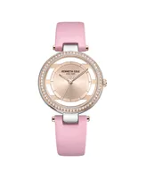 Kenneth Cole New York Women's Transparency Pink Genuine Leather Strap Watch 34mm