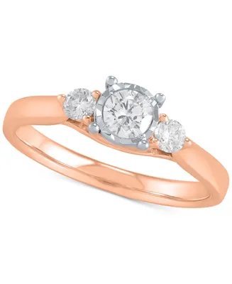 Diamond Three Stone Engagement Ring (1/2 ct. t.w.) in 10k Rose Gold