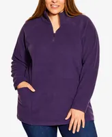 Avenue Plus Size Polar Fleece Pocket Tunic Top