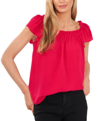 CeCe Women's Ruffle Sleeve Gathered Square-Neck Blouse