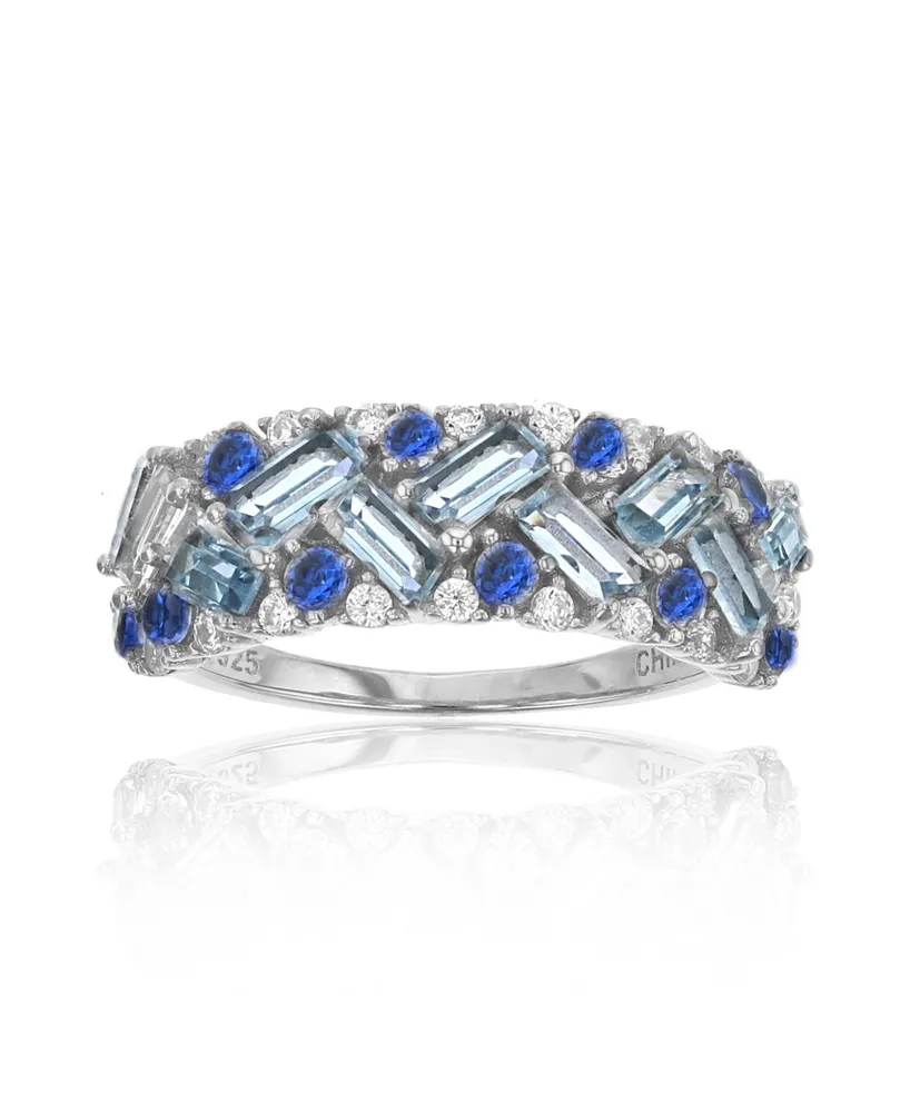 Cubic Zirconia Sterling Silver Tanzanite and Baguette Ring