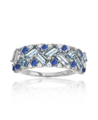 Cubic Zirconia Sterling Silver Tanzanite and Baguette Ring
