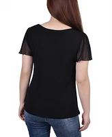 Women's Short Flutter Sleeve Top with Cutouts and Stones