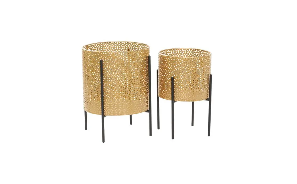 CosmoLiving by Cosmopolitan Metal Planters with Stand, Set of 2 - Gold