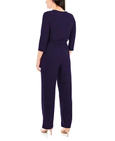 Women's 3/4 Sleeve Belted Jumpsuit