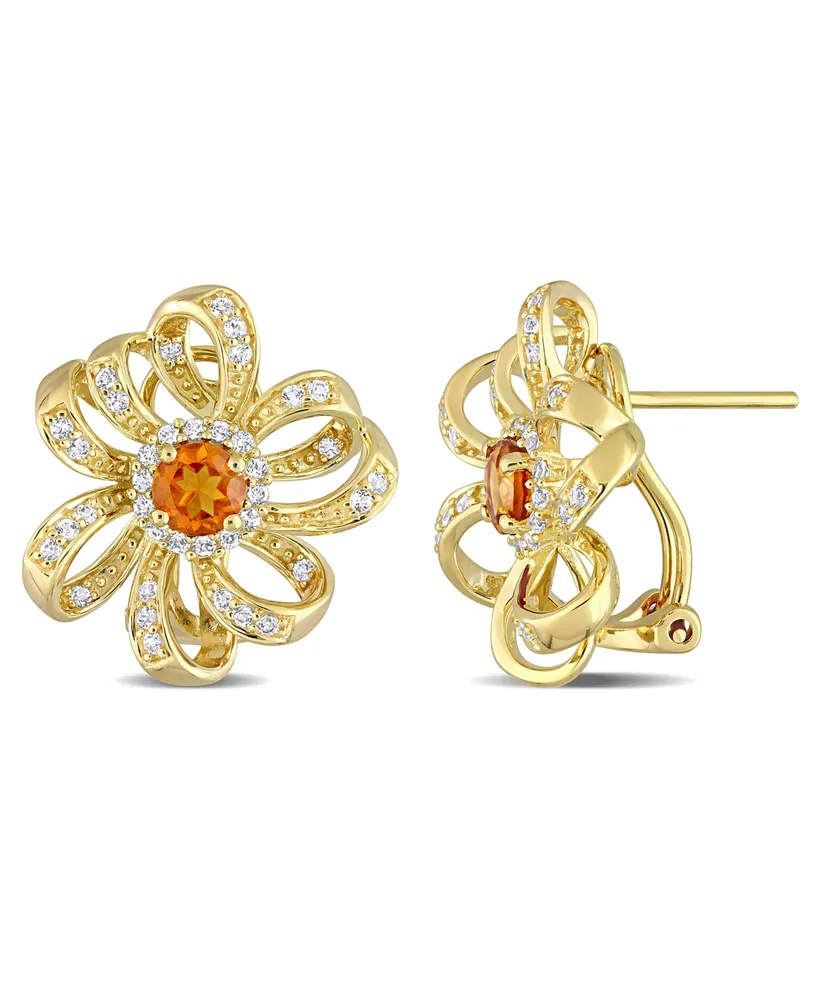 18K Gold Plated Sterling Silver Citrine and White Topaz Flower Earrings