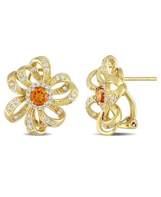 Citrine (4/5 ct. t.w.) and White Topaz (3/4 ct. t.w.) Flower Earrings in 18k Gold Plated Sterling Silver