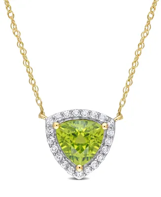 Peridot (1 1/3 ct. t.w.) and White Topaz (1/5 ct. t.w.) Trillion Halo Necklace in 10k Gold