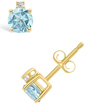 Aquamarine (1/2 ct. t.w.) and Diamond Accent Stud Earrings 14K Yellow Gold