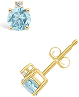 Aquamarine (1/2 ct. t.w.) and Diamond Accent Stud Earrings 14K Yellow Gold