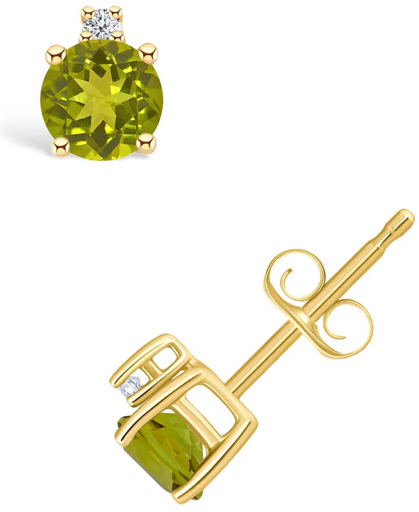 Peridot (5/8 ct. t.w.) and Diamond Accent Stud Earrings 14K Yellow Gold