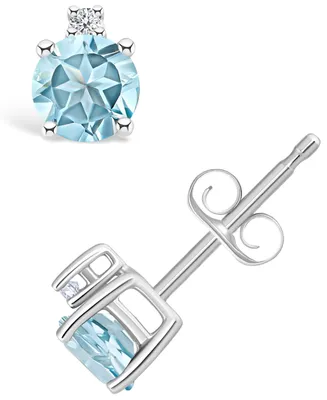 Aquamarine (1/2 ct. t.w.) and Diamond Accent Stud Earrings in 14K Yellow Gold