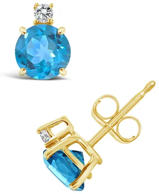 Blue Topaz (1-1/5 ct. t.w.) and Diamond Accent Stud Earrings 14K Yellow Gold
