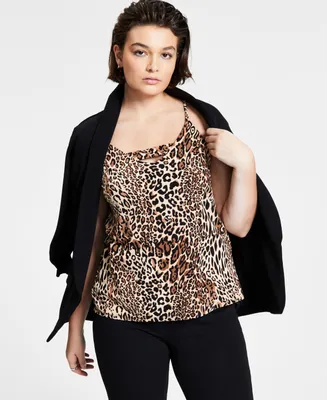 Bar Iii Zip Back Cheetah-Printed Camisole, Created for Macy's