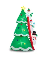 Glitzhome 8' Lighted Inflatable Xmas Snowman Climbing Up Tree Decor