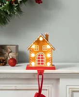 Glitzhome 6.75" Marquee Led Metal Gingerbread House Christmas Stocking Holder