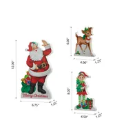 Glitzhome 12" Wooden Christmas Santa Elf Reindeer Table Decor Set, 3 Piece