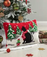 Glitzhome Hooked Christmas Cat Pillow, 18" x 12"