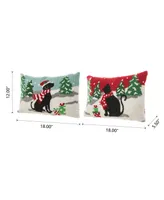 Glitzhome 18" Hooked Christmas Cat Dog Pillow Set, 2 Piece