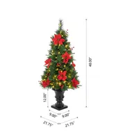 Glitzhome 4' Pre-Lit Pine Artificial Christmas Porch Tree with 100 Warm White Lights