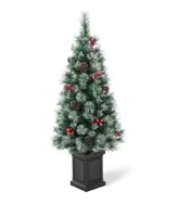 Glitzhome 4' Pre-Lit Pine Artificial Christmas Porch Tree with 80 Warm White Lights