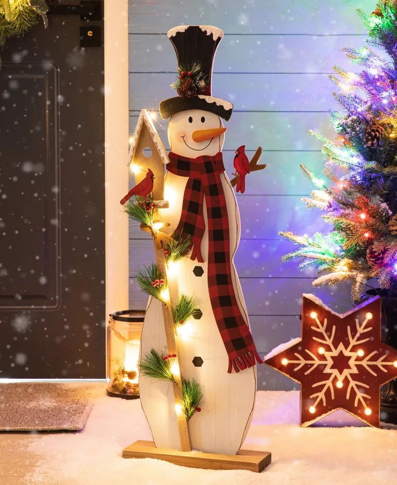 Glitzhome 36" Lighted Wooden Snowman Porch Decor