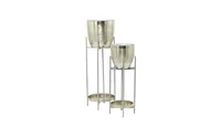 Metal Modern Planters with Stand, Set of 2 - Silver