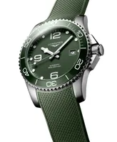 Longines Men's Swiss Automatic HydroConquest Green Rubber Strap Watch 41mm