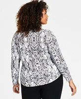 I.n.c. International Concepts Plus Printed Zip-Pocket Top, Created for Macy's