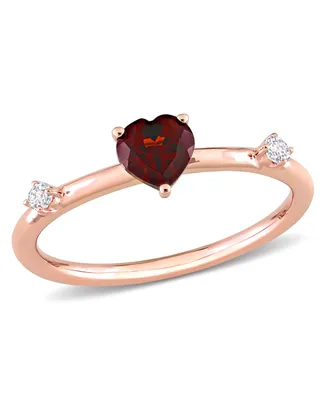 10K Rose Gold Garnet and White Topaz Heart Stackable Ring