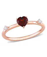 10K Rose Gold Garnet and White Topaz Heart Stackable Ring