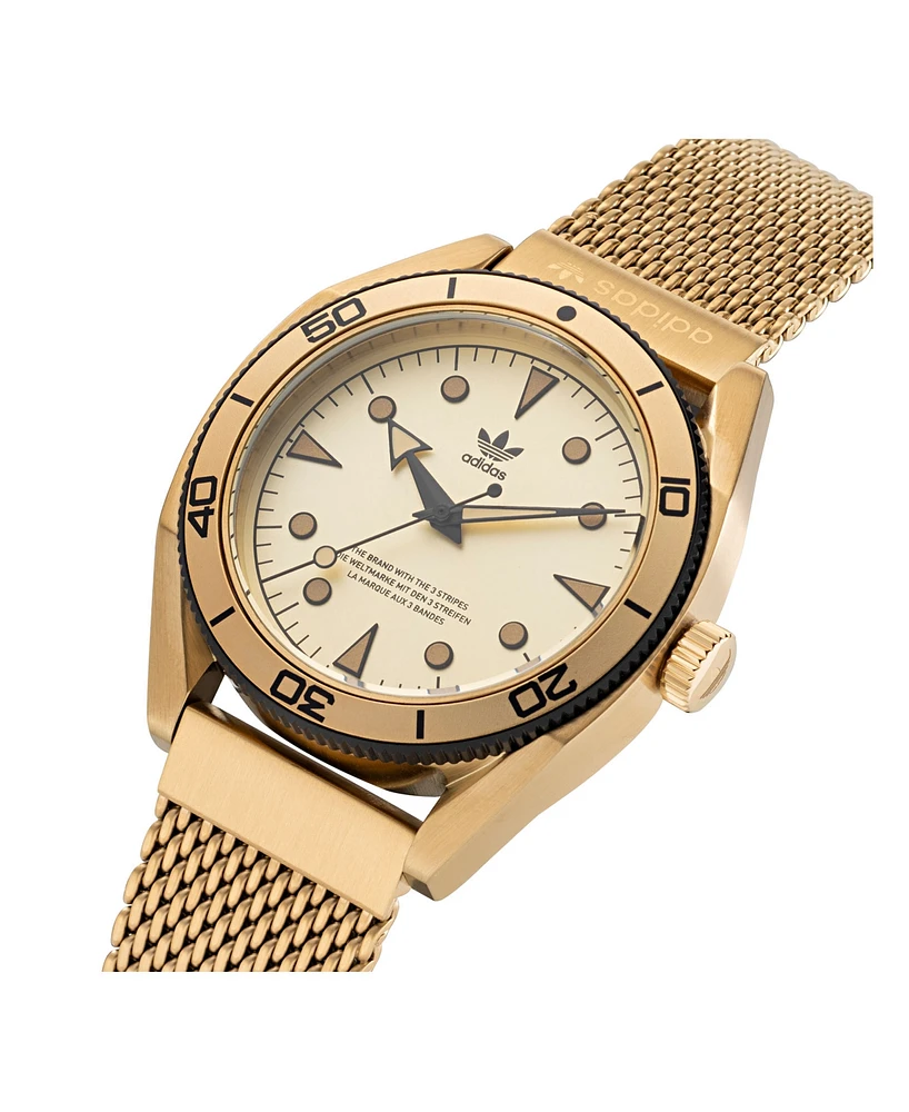 adidas Unisex Three Hand Edition Two Gold-Tone Mesh Strap Watch 42mm