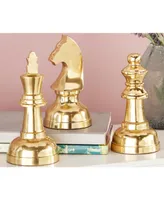 Large Metallic Decorative Chess Piece Sculptures Table Decor, Set of 3 - Gold