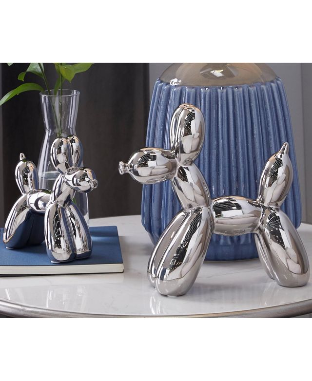 Contemporary Dog Sculpture, Set of 2 - Silver