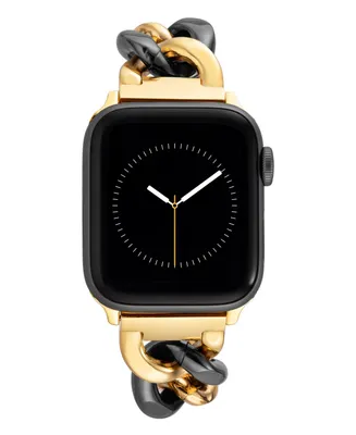 Anne Klein Women's Black and Gold-Tone Alloy Chain Bracelet Compatible with 42/44/45/Ultra/Ultra 2 Apple Watch - Black, Gold