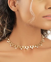 Women's Cuban Chain with Triangle Station Cubic Zirconia Choker Necklace