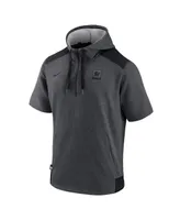 Men's Nike Heathered Charcoal and Black Miami Marlins Authentic Collection Dry Flux Performance Quarter-Zip Short Sleeve Hoodie