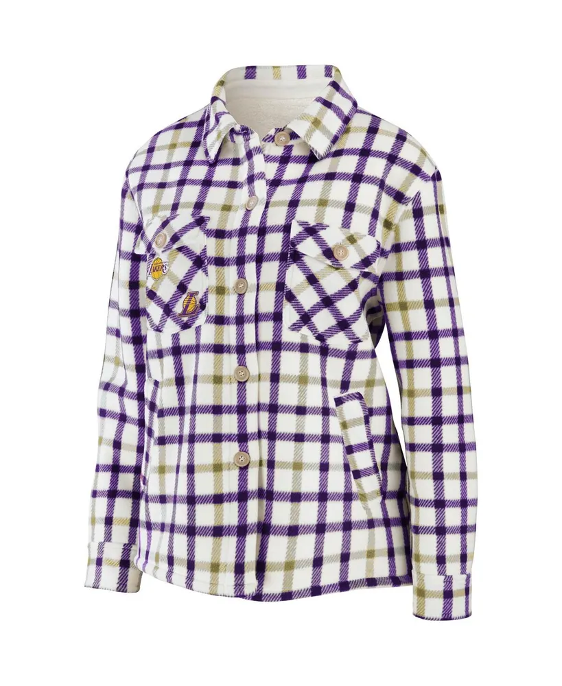 Women's Wear by Erin Andrews Oatmeal, Purple Los Angeles Lakers Plaid Button-Up Shirt Jacket