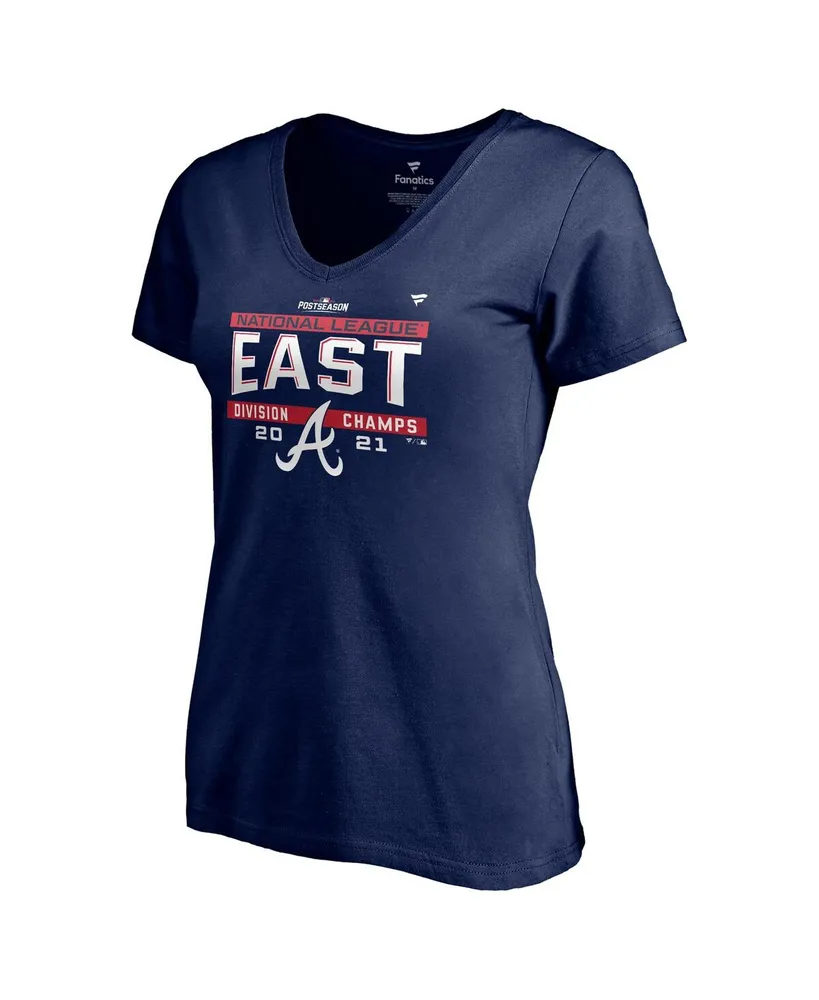 Women's Fanatics Navy Atlanta Braves 2021 Nl East Division Champions Locker Room Plus Size V-Neck T-shirt