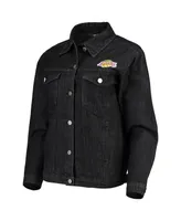 Women's The Wild Collective Black Los Angeles Lakers Patch Denim Button-Up Jacket