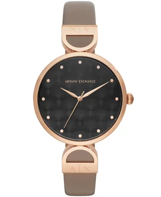 A|X Armani Exchange Women's Matte Gray Leather Strap Watch, 38mm