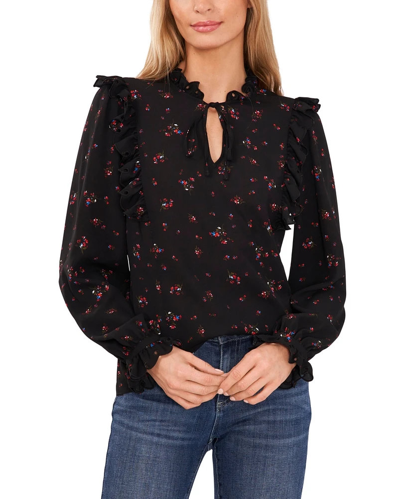 Cece Women's Long Sleeve Tie-Neck Blouse with Eyelet Trim